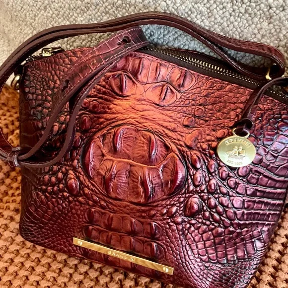 Brahmin Burgundy Croc-Embossed Crossbody Bag - Picture 2 of 6